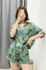 Boho Two Piece Set, Top and Short Pant, Green Tiger