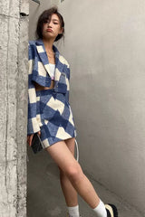 Zipper Patchwork Plaid High Waist Mini Skirts Students Preppy Cute Korean Hot Summer Loose Sexy Elegant Woollen Sets