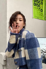 Zipper Patchwork Plaid High Waist Mini Skirts Students Preppy Cute Korean Hot Summer Loose Sexy Elegant Woollen Sets