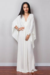 Boho Maxi Dress - Beach Dress, Kaftan Dress Tie White Harmony in 15 colors