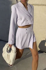 Vintage 2 Pieces Set, Matching Crop Blazer and Mini Skirt Pant, Colette Purple Lavender