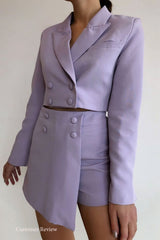 Vintage 2 Pieces Set, Matching Crop Blazer and Mini Skirt Pant, Colette Purple Lavender