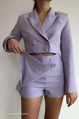 Vintage 2 Pieces Set, Matching Crop Blazer and Mini Skirt Pant, Colette Purple Lavender