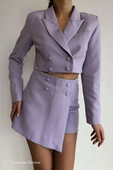 Vintage 2 Pieces Set, Matching Crop Blazer and Mini Skirt Pant, Colette Purple Lavender