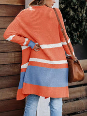 Pocket Stripe Stitching Knitted Cardigan