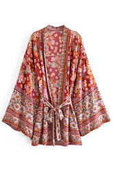 Boho Robe, Kimono Robe, Beach Cover up, Short Robe, Gabriella in Currant Red
