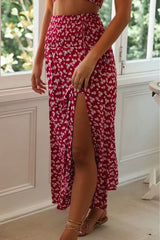 Boho Two Piece Set, Crop Top and Skirt, Wild Floral Daisy Red