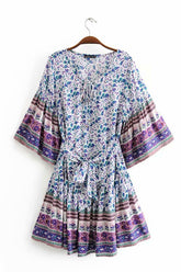 Boho Mini Dress Sundress Pink and Blue Wild Indigo