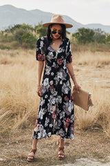 Boho Midi Dress, Sundress, Canna in Black