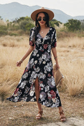 Boho Midi Dress, Sundress, Canna in Black