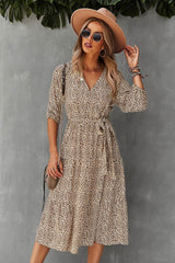 Boho Midi Dress, Autumn Dress, Olive Tiger in Beige