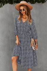 Boho Midi Dress, Autumn Dress, Olive Tiger in Navy