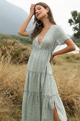 Boho Maxi Dress, Sundress, Serenity in Green