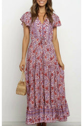 Boho Maxi Dress, Sundress, Pink Purple Rose