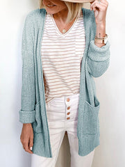 翻译0914 Solid Color Waffle Check Pocket Cardigan