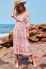 Boho Midi Dress, Sundress, Viola in Pink Rose
