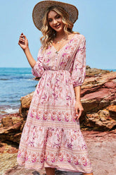 Boho Midi Dress, Sundress, Viola in Pink Rose
