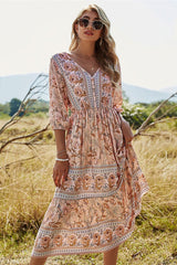 Boho Midi Dress, Sundress, Viola in Pink