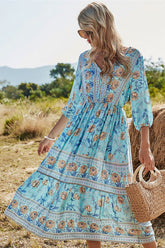 Boho Midi Dress, Sundress, Viola in Blue