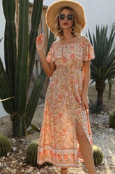 Boho Maxi Dress, Off Shoulder Dress, Wild Rose in Pink Old Rose