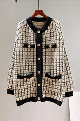 Button Pockets O Neck Cardigan