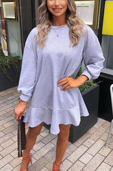 Ruffles Hem Long Sleeve Hoodie Dress