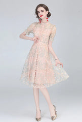 Vintage Boho Midi Dress - Pink Amelia | Embroidered Lace Bohemian Style Dress