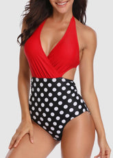 Dot V Neck One Piece Swimwear