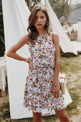 Boho Mini Dress Sundress, Wild Lily in White