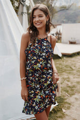 Boho Mini Dress Sundress, Wild Lily in Navy Blue