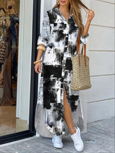 Button Solid Color Irregular Hem Maxi Shirt Dress