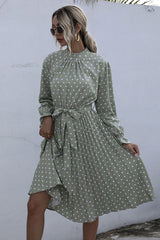 Boho Midi Dress, Vintage Love Polka Dot in White and Green