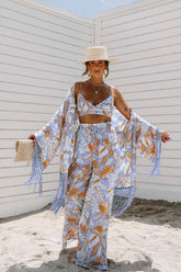 Boho Robe, Kimono Robe, Silk robe, Beach Cover up, Leafy Layers