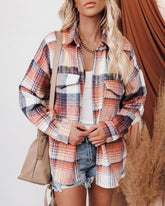 Casual Color Block Plaid Wool Blend Shirt