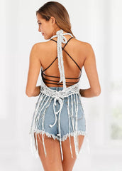 Irregular Tassels Cut Out Cover Up