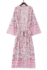 Boho Robe, Kimono Robe, Beach Cover up, Pink Rose Vine