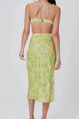 Boho Two Piece Set, Crop Top and Skirt, YellowLittle Flower