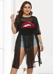 Irregular Mesh Slit Plus Size Cover Up
