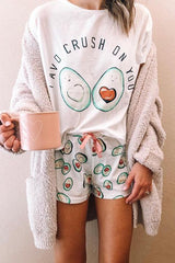 Print Short Sleeve Drawstring Short Set