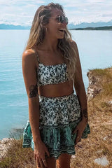 Boho Two Piece Set, Two Piece Skirt Set, Wild Floral in Green