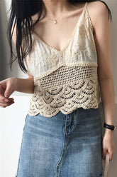 Boho Tops for Women, Boho Tops for Women, Boho Blouse, Strappy Crop Top, Camis Knitted in Maple Ivory