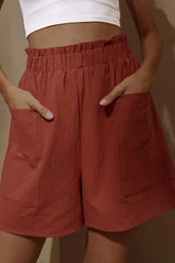 Fashion Casual Solid Pocket Loose High Waist Wide Leg Bottoms(5 Colors)