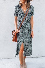 Casual Elegant Print Bandage Slit With Belt POLO collar A Line Dresses