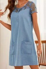 Fashion Casual Solid Hollowed Out Patchwork O Neck A Line Dresses