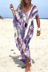Casual Vacation Tie Dye O Neck Dresses