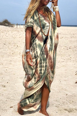 Casual Vacation Tie Dye O Neck Dresses