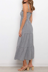 Casual Elegant Plaid Split Joint Flounce Spaghetti Strap A Line Dresses