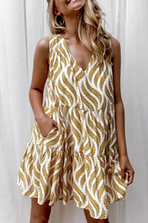 Casual Vacation Print Flounce V Neck Dresses