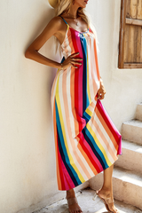 Casual Elegant Striped Split Joint O Neck A Line Dresses