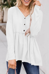 Casual Solid Patchwork Buckle V Neck Tops(7 colors)
